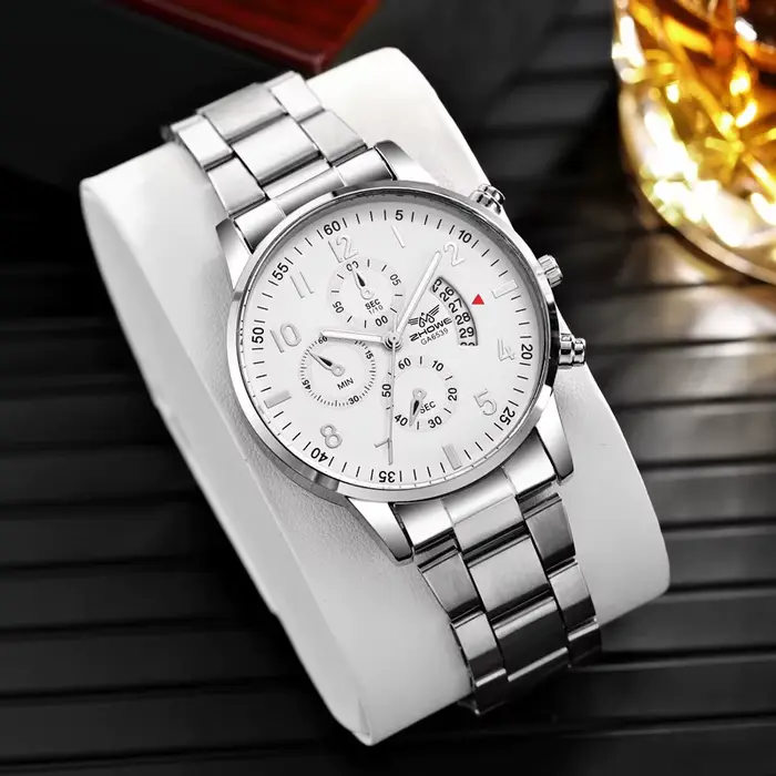 Montre de luxe pour hommes, 1 pièce, mode calendrier d'affaires, ceinture en acier, cadeau de noël, 