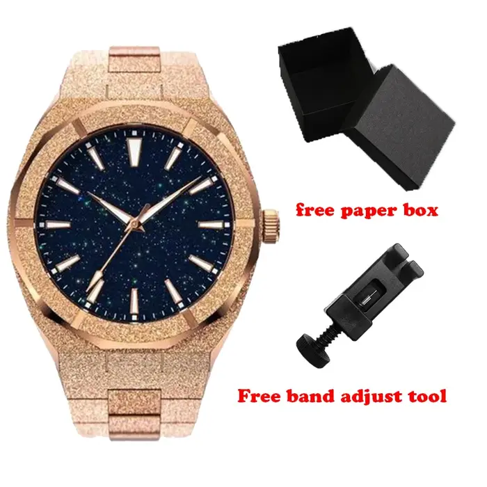 5ATM étanche tout en acier inoxydable aiguilles lumineuses bijoux givré Relogios Masculino homme montre à Quartz