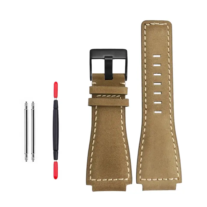 Pour Bell Ross B & R BR-01 BR-03 Hommes Bracelet de montre en cuir véritable Cirhide 35-24mm convexe silicone