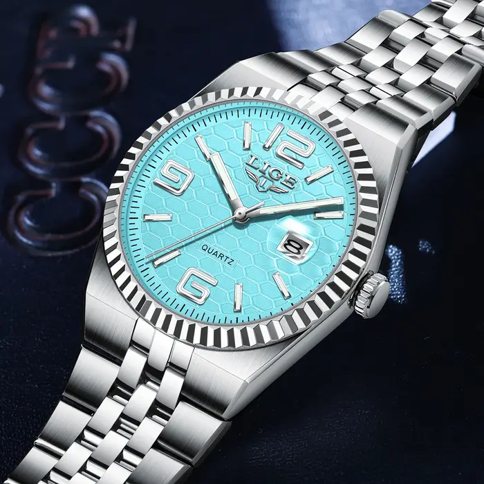 Montres pour hommes LIGE, cadran en nid d'abeille bleu Tiffany, montre-bracelet à quartz, lumineuse, étanche 3ATM, montres d'affaires pour homme, Relogio Clock