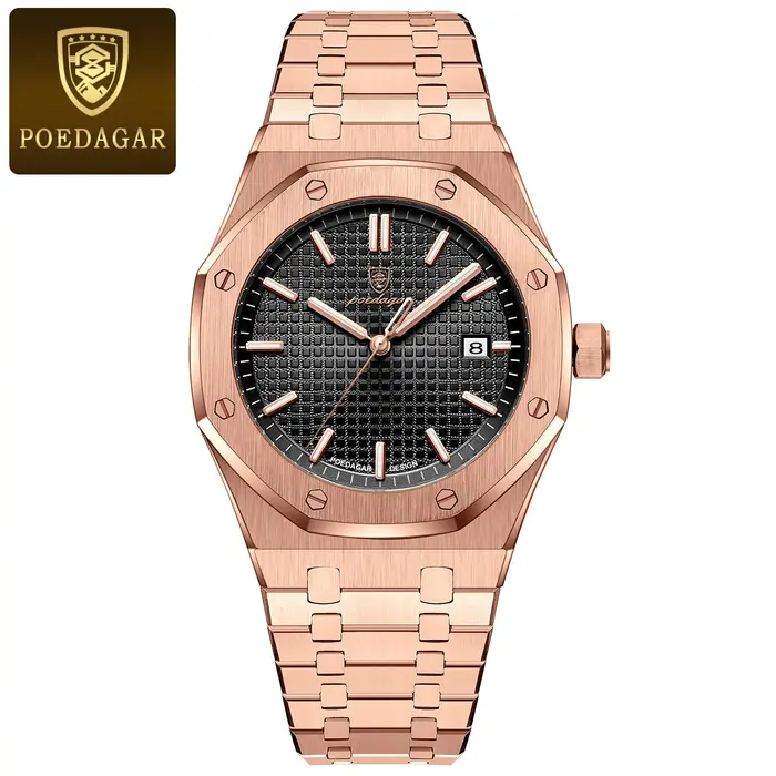 POEDAGAR Original luxe homme montre Date lumineux étanche en acier inoxydable hommes montre-bracelet mode affaires Quart
