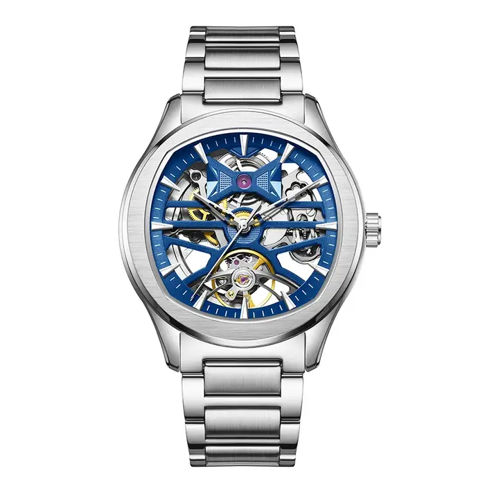 Montre mécanique automatique squelette pour homme DANIEL GORMAN, style sport, acier inoxydable, cadran ajouré, bracelet en acier