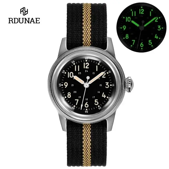 RDUNAE RA05 montre militaire Vintage 2035 mouvement Quartz K1 verre minéral cristal acier inoxydable