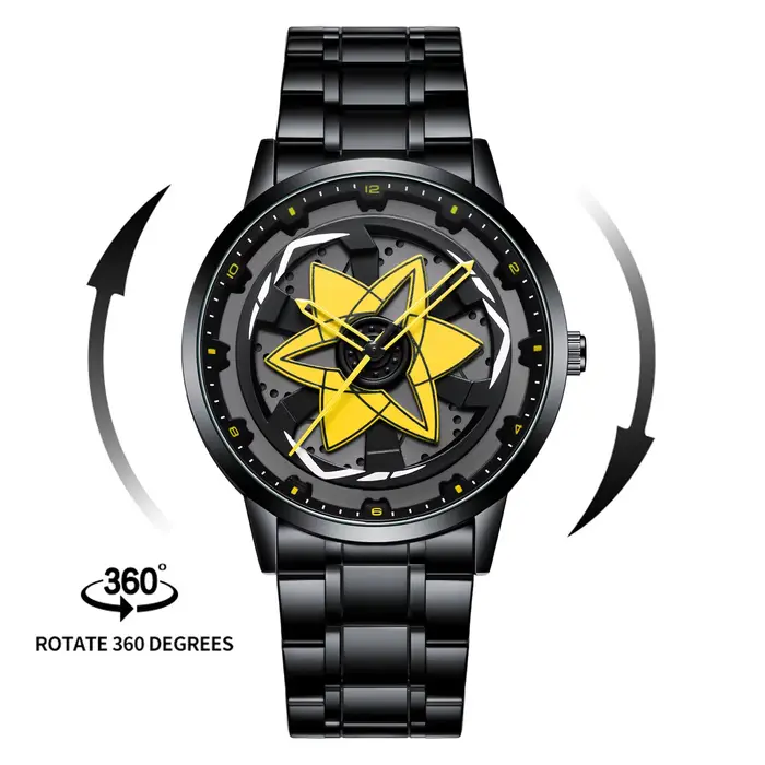 2025 nouvelle montre voiture série créative rotatif mouvement à Quartz sport Style noir en acier ino