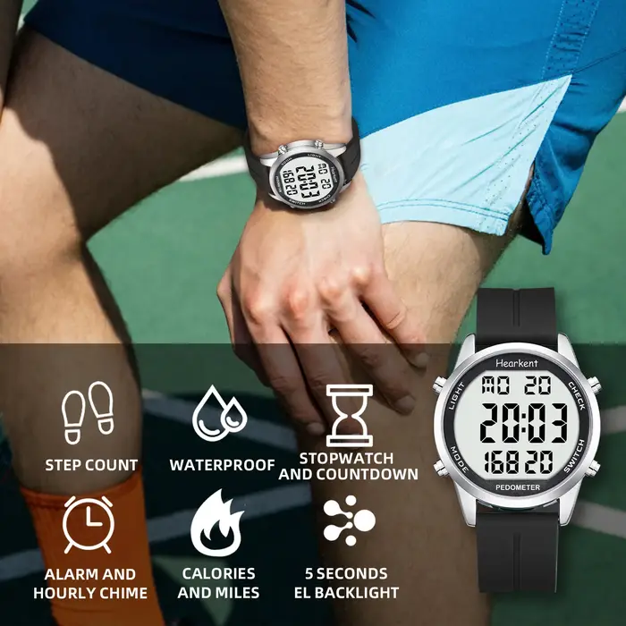 Hearkent podomètre montre hommes/femmes Sports de plein air montres étape compteur de calories rétro-éclairage LED pour traqueur de marche pas de Bluetooth
