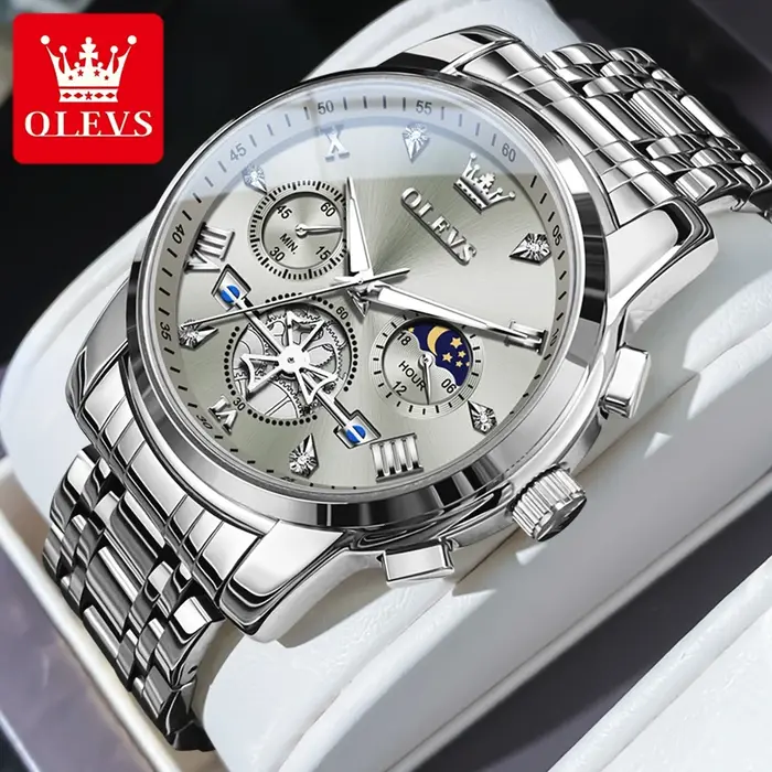 Montres pour hommes OLEVS, classiques, multifonctionnelles, chronographe à volant d'inertie, montre-