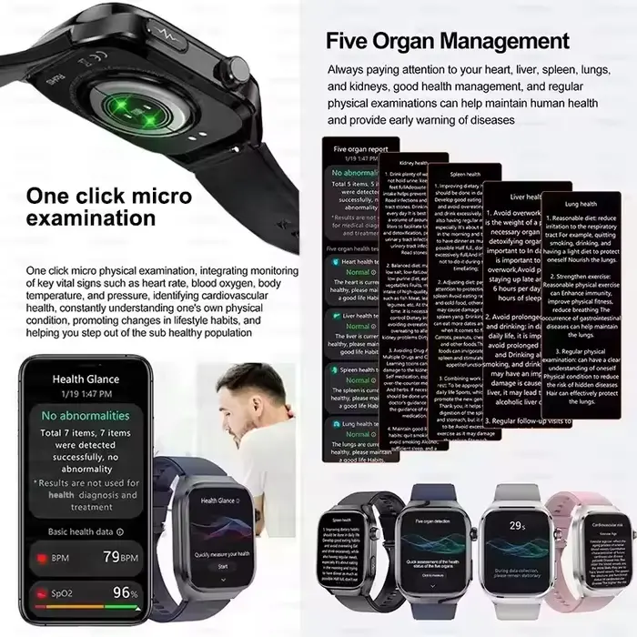 2025New Micro examen physique montre intelligente pour hommes acide urique graisse corporelle cinq organes santé montres Bluetooth appel SmartBracelet