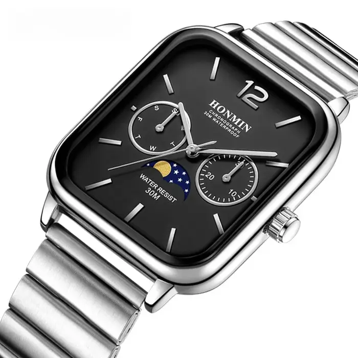 Montre multifonction carrée de petite taille avec phases de lune