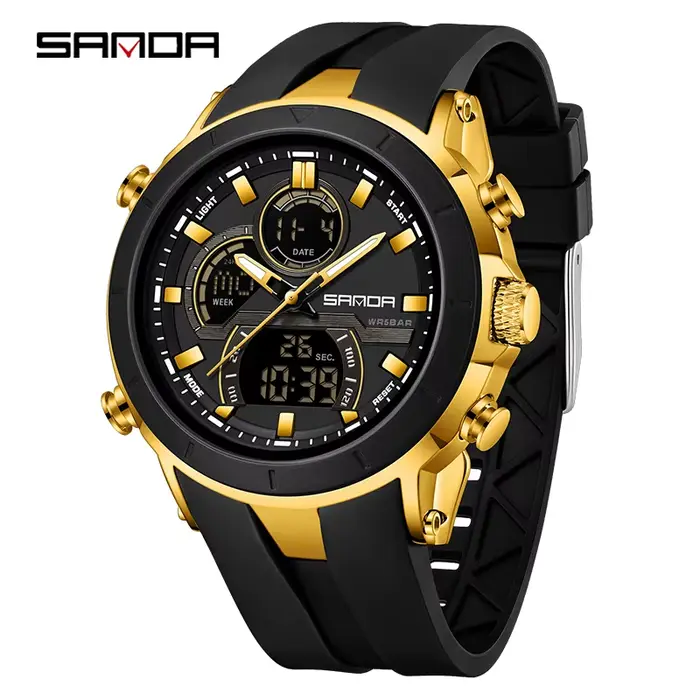 SANDA 6279 montres à Quartz électroniques pour homme double affichage grand cadran calendrier lumineux étanche Sports de plein air montre numérique