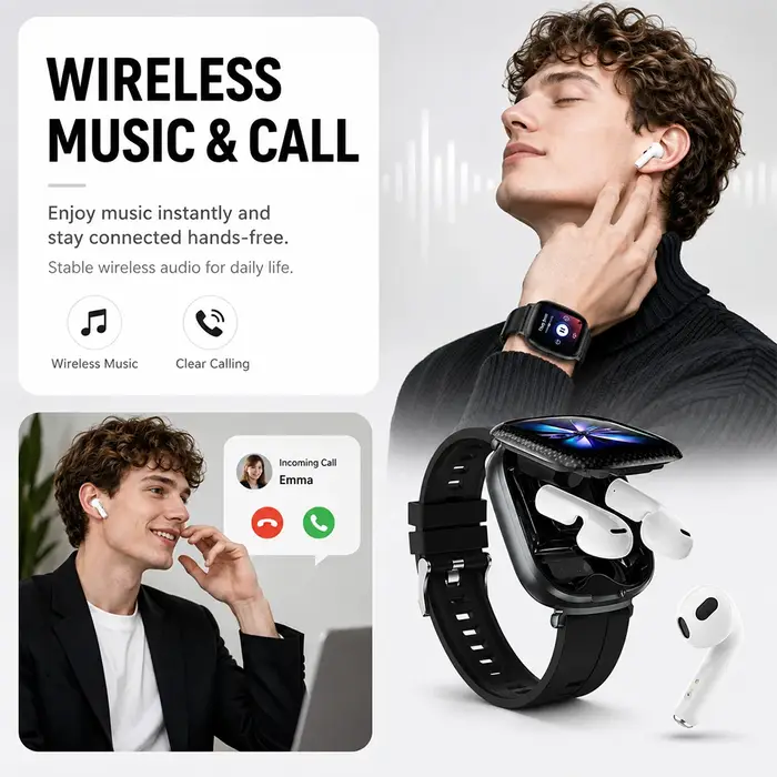 Nouvelle montre connectée avec écouteurs intégrés, écran TFT incurvé de 1,88 pouce, Bluetooth 6.0, tout-en-un, pour la musique et l'usage quotidien
