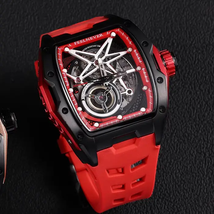 2025 FEELENEVER Design hommes montre automatique squelette mécanique montre-bracelet boîte en acier inoxydable saphir