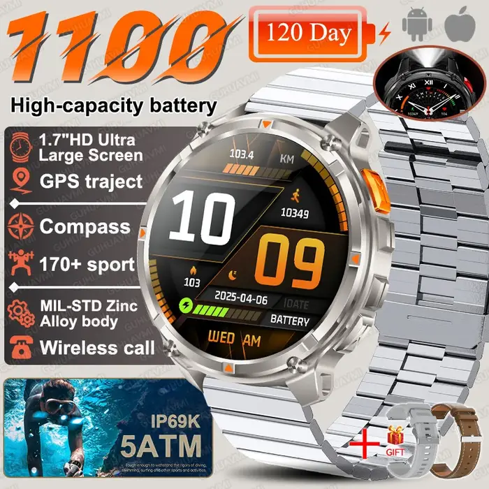 2026 nouveau T-Rex3 Pro 1100mAh batterie montre intelligente GPS chemin 5ATM étanche sport course tracker extérieur boussole militaire Smartwatch