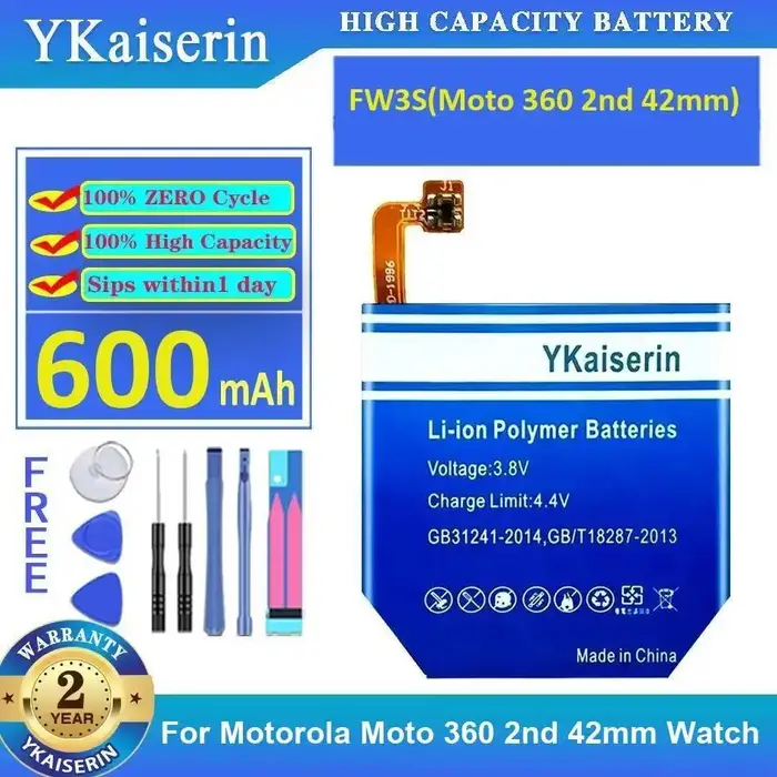 Batterie de montre longue durée WX30 480-1300mAh pour Motorola Moto 360 Watch 2ND 2014 1ST 42MM