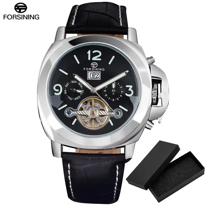 Forsining-Montre mécanique automatique pour homme, cuir véritable, marque supérieure, luxe, tourbill