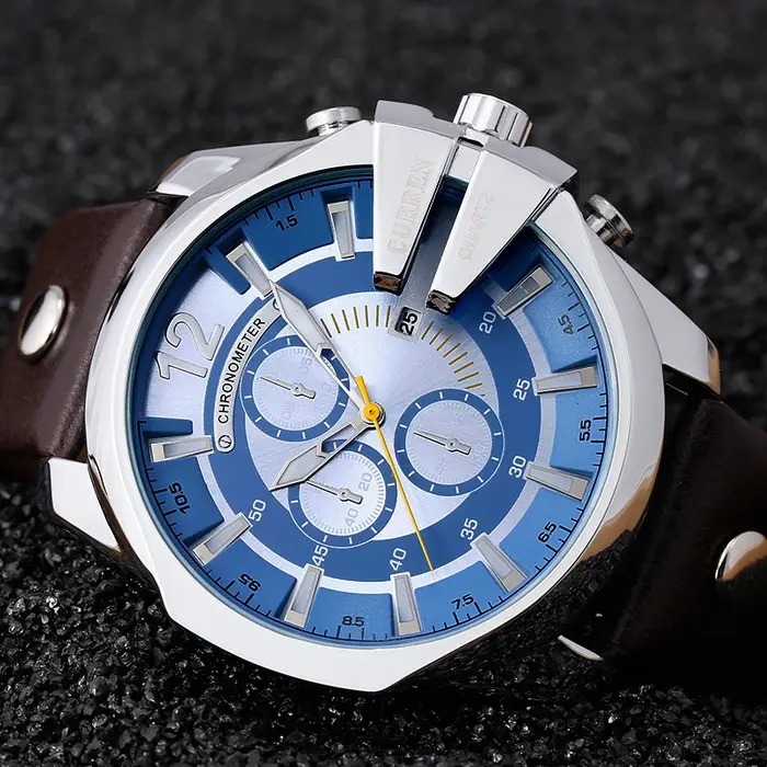 Montres pour hommes Top marque de luxe en cuir doré montre à Quartz