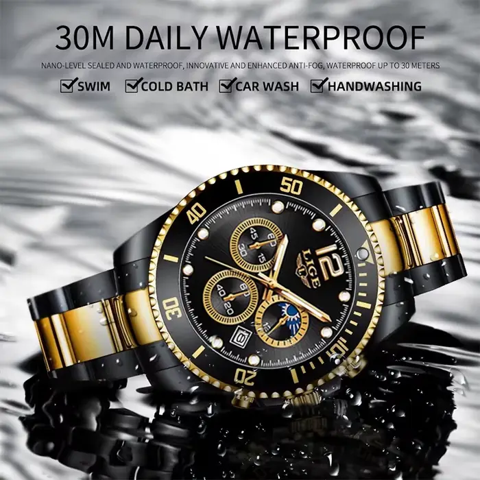 Montre à quartz étanche en acier inoxydable pour homme