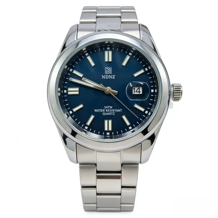 Montre à quartz pour homme avec cadran bleu ciel, bracelet en acier inoxydable étanche 3ATM, afficha