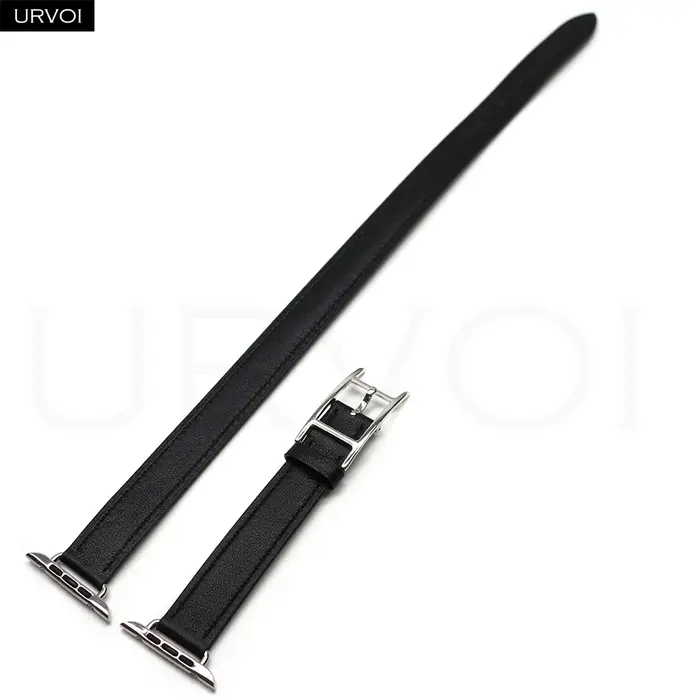 URVOI Hapi Attelage Double Tour pour bracelet Apple Watch Series 12 11 10 9 8 7 6 SE, bracelet en cuir fin pour iWatch, bracelet à boucle en H