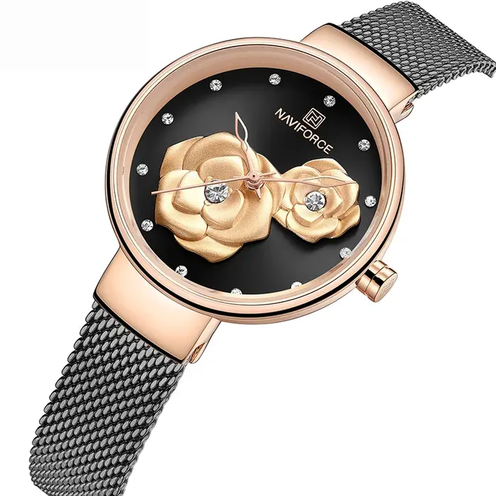 Femmes montre NAVIFORCE haut de gamme marque en acier maille étanche dames montres fleur Quartz femme montre-bracelet charmante fille horloge
