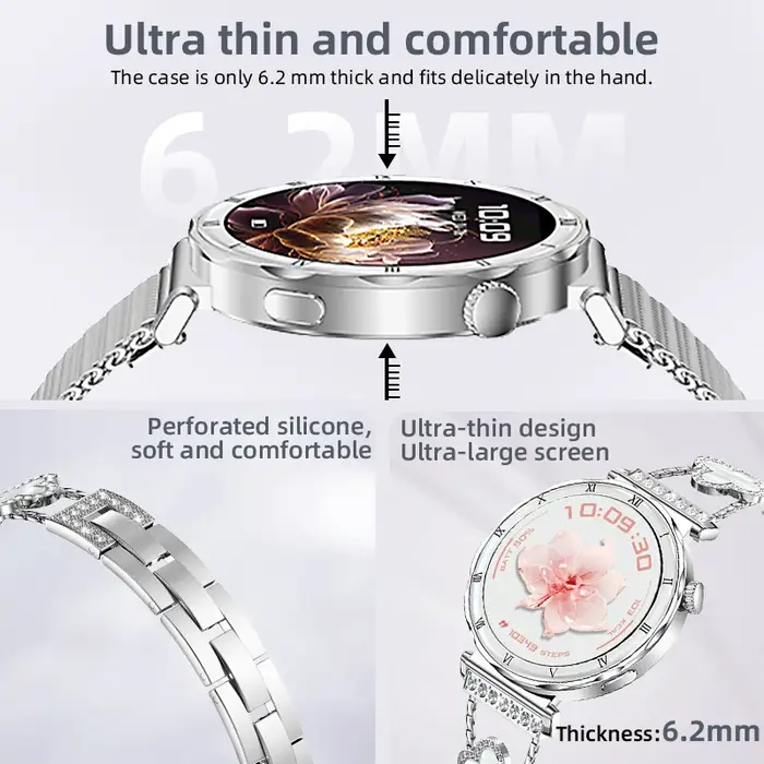 Montre connectée pour femmes 2026 Nouvelle mode Écran AMOLED Appel Bluetooth Cadrans personnalisés Surveillance de la