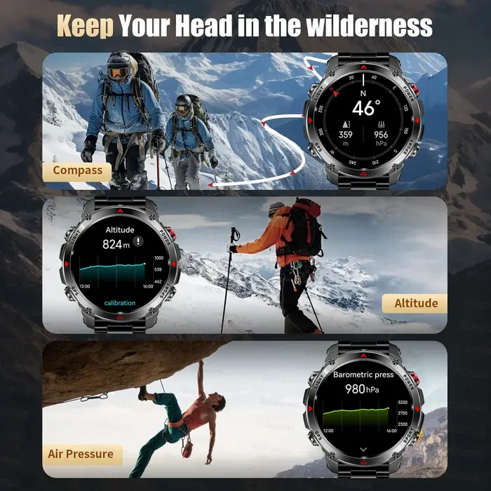Nouvelle Montre Connectée Sportive Professionnelle GPS 2025 pour Hommes – Suivi GPS Course et Cyclisme en Extérieur, Boussole, Altimètre, Étanchéité 3ATM, Bracelets Sportifs
