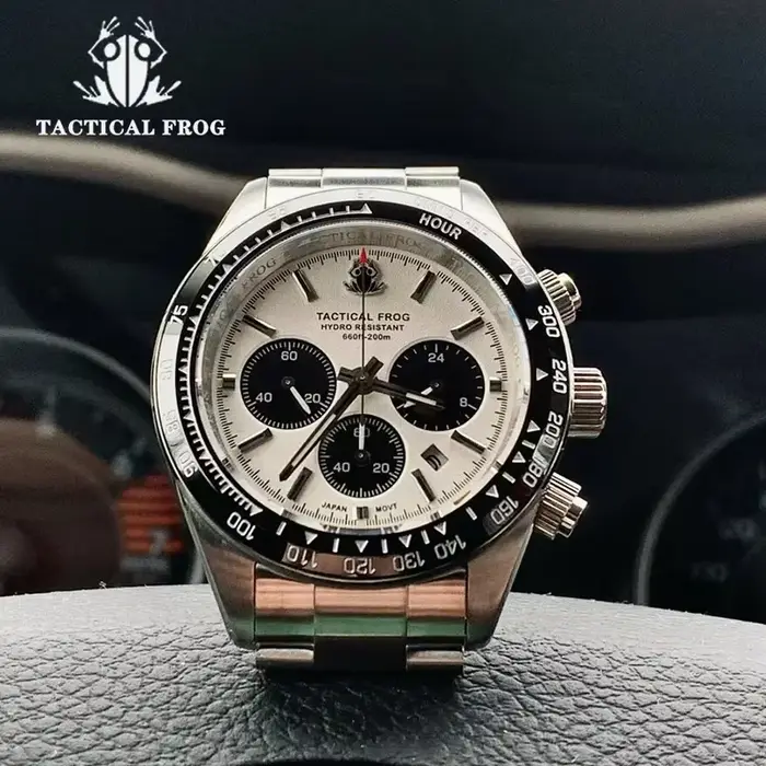Tactique grenouille V2 chronographe solaire montre à Quartz saphir cristal miroir lunette en céramique 200M étanche