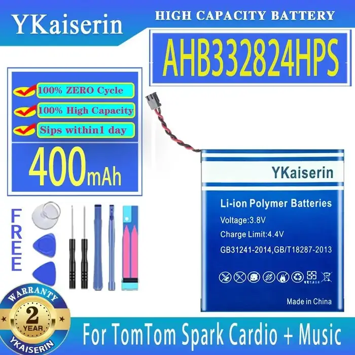 Batterie de montre longue durée AHB332824HPS 400-600mAh pour Tomtom Runner Spark 3 Cardio + 2 fils A