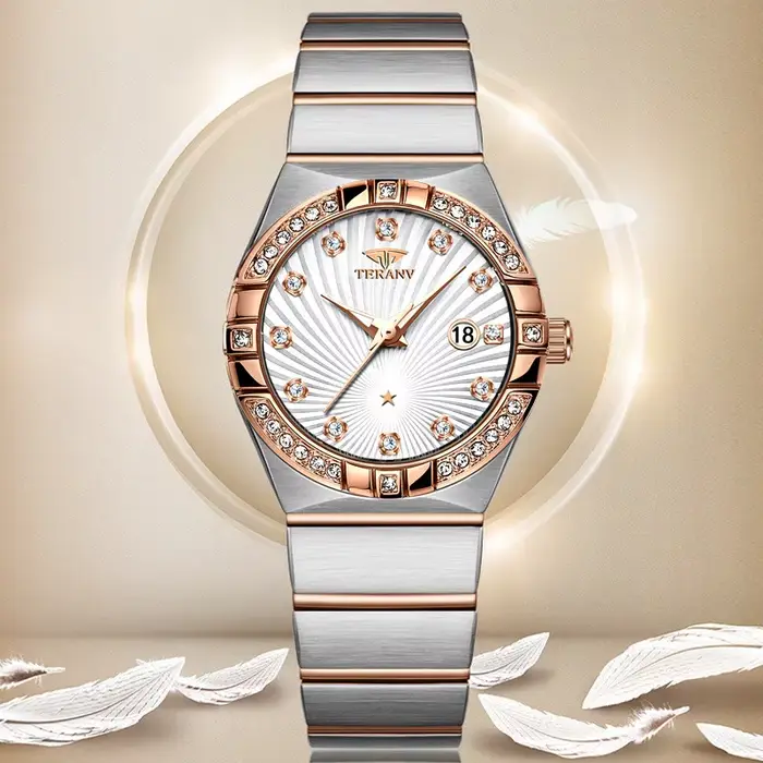 Montre lumineuse ultra fine pour femme, mouvement à quartz, design de luxe minimaliste