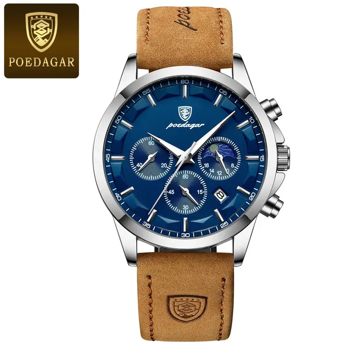 POEDAGAR sport luxe hommes montre à Quartz étanche chronographe lumineux Date homme montre-bracelet affaires en cuir