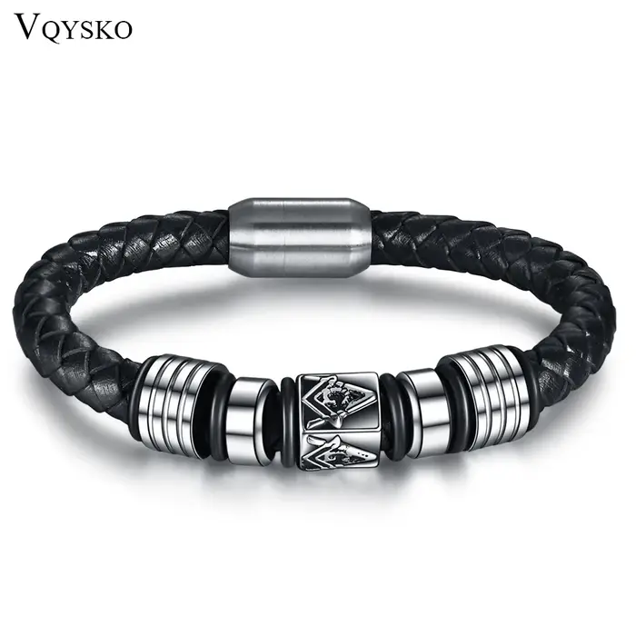 Bracelet en cuir véritable avec boucle magnétique pour homme