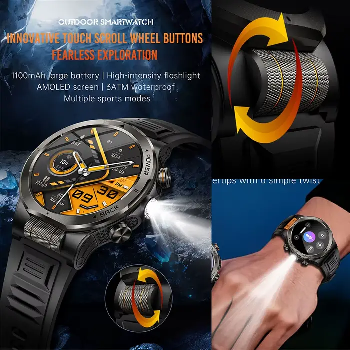 Montre connectée étanche 3ATM, moniteur de santé et d'oxygène sanguin, appels Bluetooth, contrôle de la musique, plus de 100 modes sportifs, montre de fitness