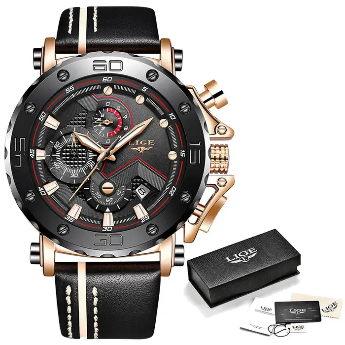 2025 mode Sport hommes montres LIGE Top marque de luxe grand cadran militaire Quartz horloge en cuir
