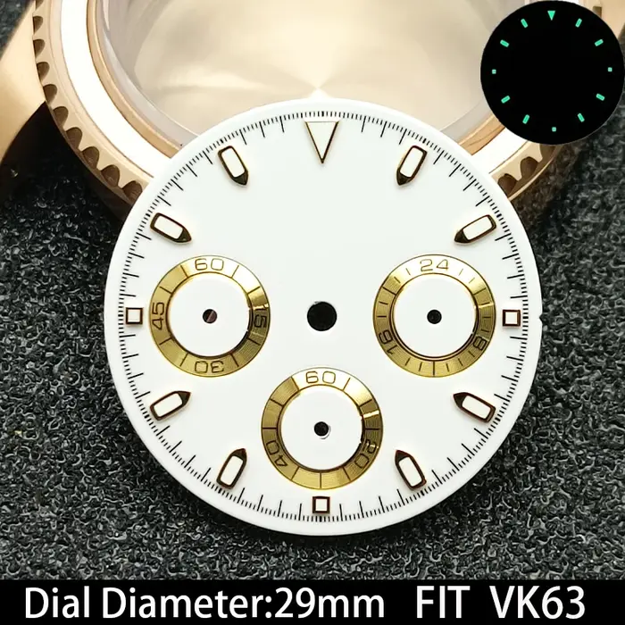Cadran de montre VK63 lumineux vert de haute qualité, 29mm, pour mouvement VK63, accessoires de mont