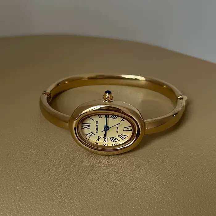 Montre ovale pour femmes, or avec diamants, petit cadran, montre à Quartz, étanche, horloge, Bracele
