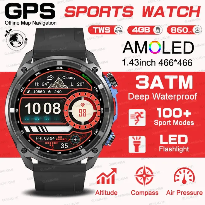 2025 extérieur GPS montre nouveau 1000mAh batterie t-rex 3 militaire