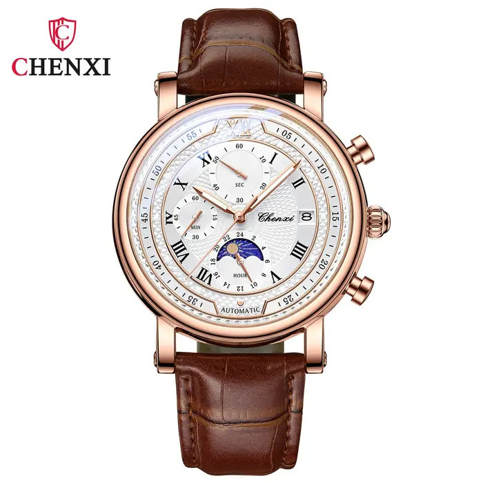 Chenxi 976 cuir chronographe Date hommes Phase de la lune chronométrage affaires lumineux montre à Quartz Relojes para