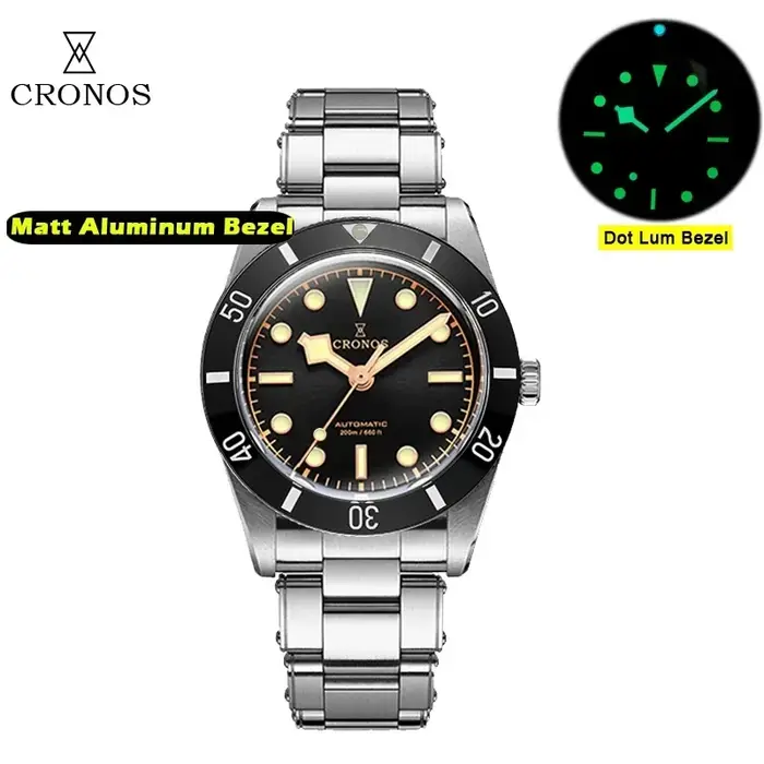 2025 Cronos montres de luxe pour hommes 37mm plongeur BB54 Vintage automatique mat/lunette en aluminium femelle fin liens saphir 20 Bar L6033