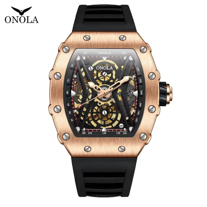 ONOLA 3828 montre mécanique automatique conception de tonneau de vin hommes haut de gamme mode décontracté squelette