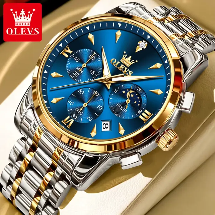 OLEVS 3639 Phase de lune Original hommes montres classique trois yeux 30m étanche lumineux chronographe Quartz montre-bracelet marque montre