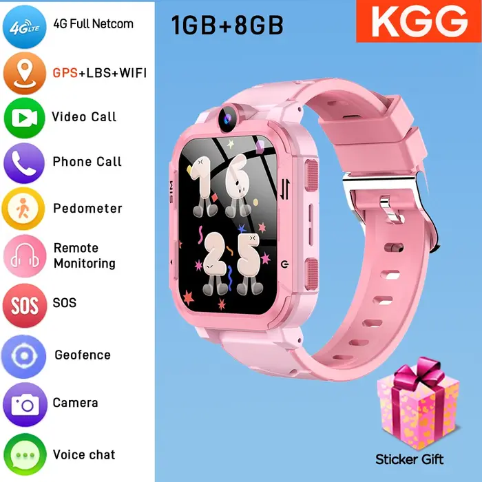 Montre connectée 4G pour enfants, téléphone GPS, WiFi, appel vidéo, SOS, moniteur d'appel, 1 + 8 Go,
