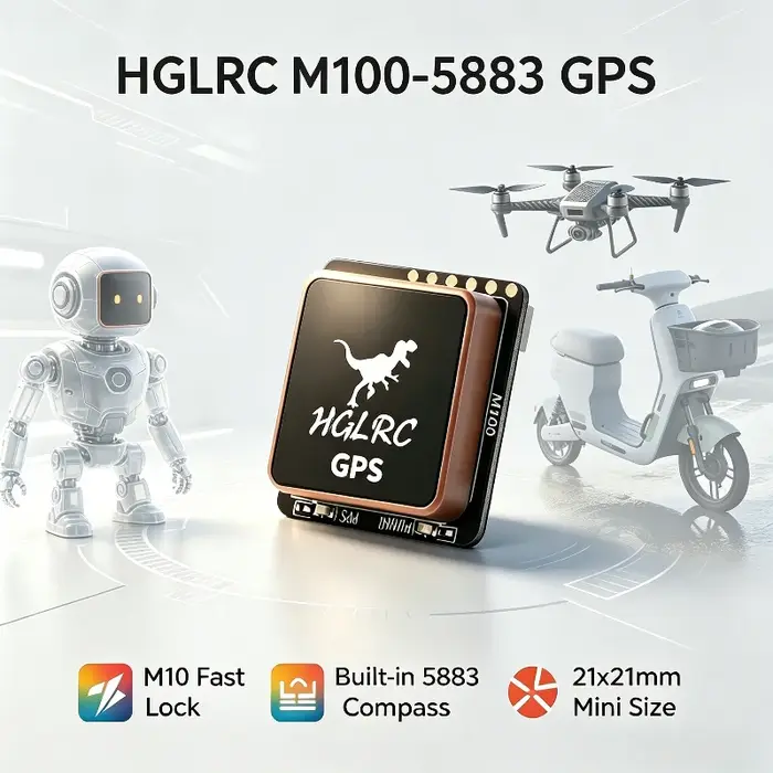 Module GPS HGLRC M100-5883 avec puce M10 intégrée, boussole QMC5883 et antenne en céramique pour dro