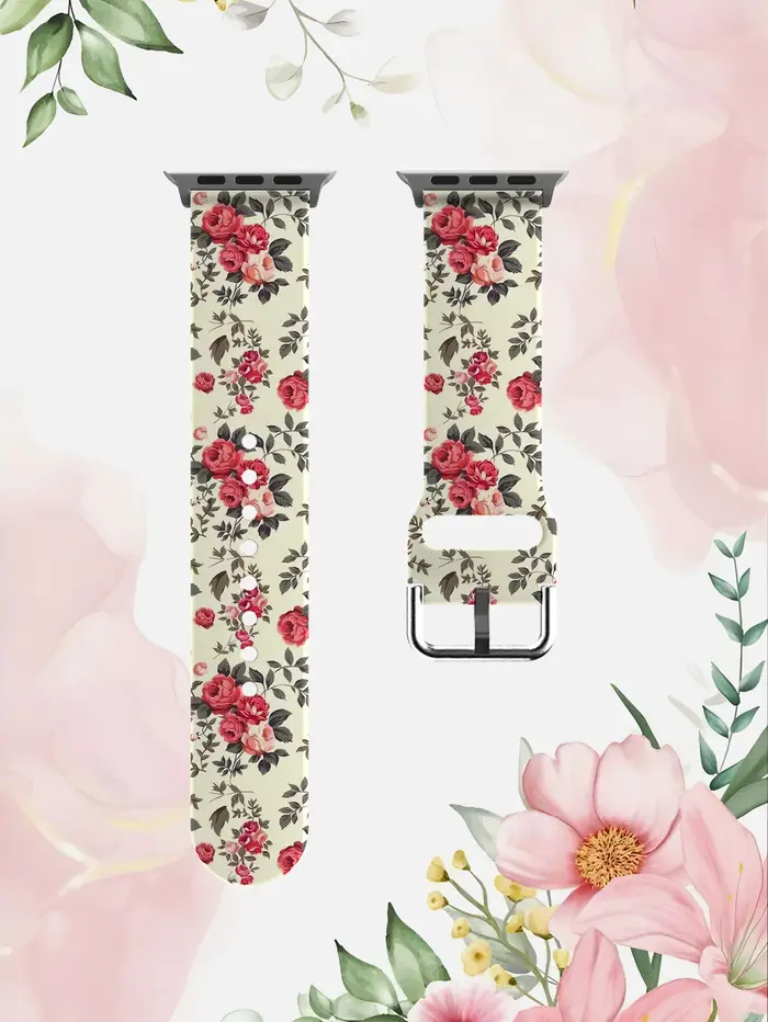 Motif imprimé floral rose rétro pour bracelet Apple Watch 45 mm 44 40 41 38 42mm TPU iWatch Series 11 10 9 8 7 6 3 se Ultra 3 49mm