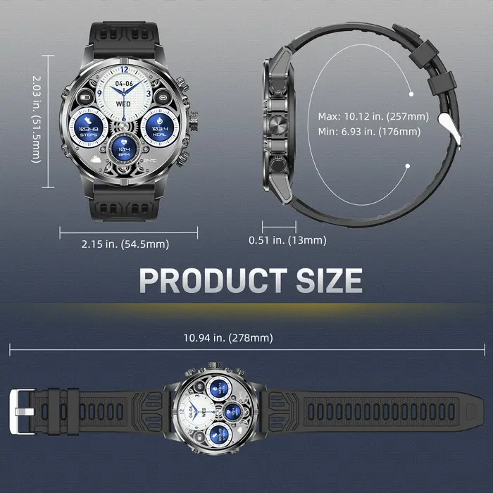 Montre connectée EIGIIS pour hommes, écran AMOLED de 1,75 pouces, batterie de 600 mAh, plus de 100 modes sportifs, montre de fitness avec moniteur de fréquence cardiaque