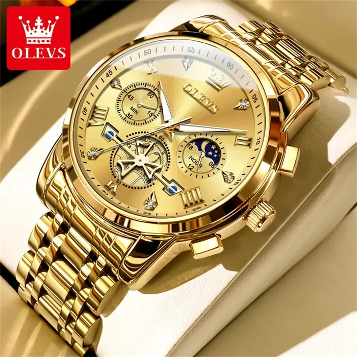 OLEVS 2856 homme 24 heures Phase de lune chronographe affichage latéral étanche lumineux multifoncti