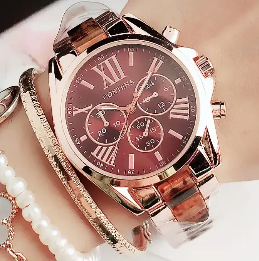 CONTENA femmes montres haut de gamme de luxe dames montre-bracelet or Rose Quartz mode montre en acier inoxydable femme horloge Reloj Mujer