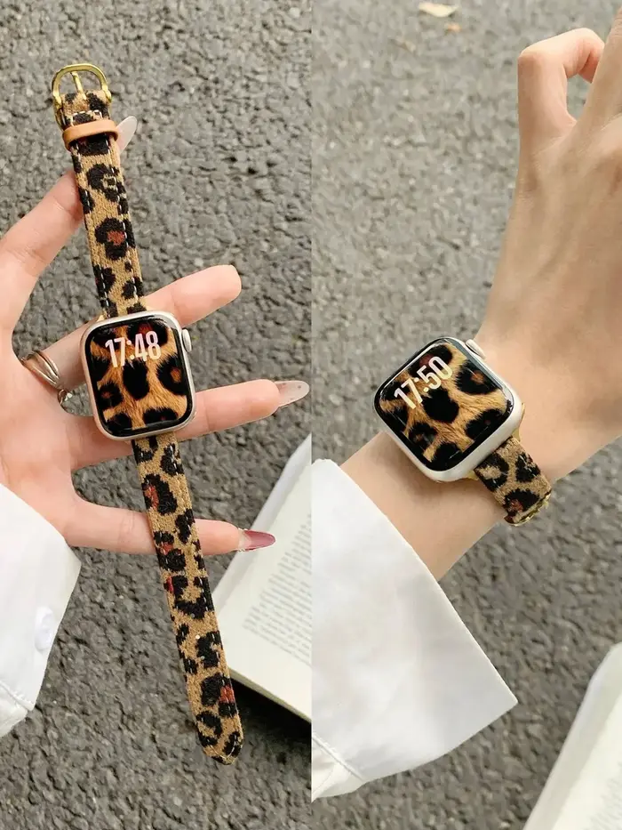 Bracelet en cuir à imprimé léopard populaire pour Apple Watch Femme 44mm 40 45 41 49 42 38 Series 11 10 9 8 SE 7 6 5 4 3