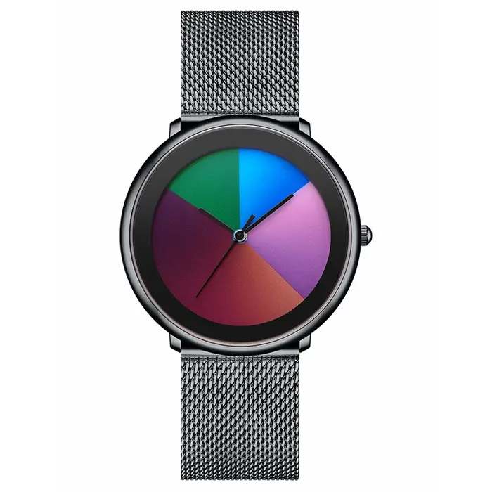 Montre Femme LIGE 2026 Unique, Cadran à Couleurs Changeantes, Montre Décontractée à Rayures, Bracelet en Maille, Étanche, Quartz