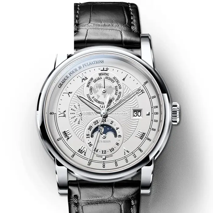 LOBINSettlement-Montre de marque de luxe pour homme, phase de lune automatique mécanique, montres-br