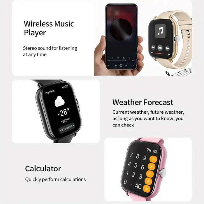 Montre connectée de 1,83 pouce pour hommes et femmes - Montre avec appels sans fil, notification de messages via application, calculatrice, réveil