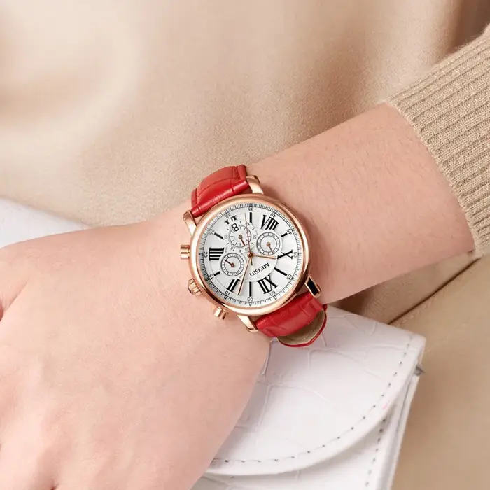 MEGIR femmes montres de luxe Quartz chronographe bracelet en cuir dames sport montre-bracelet femme robe horloge 24 heures Reloj Mujer 2058